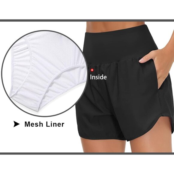 Women’s High Waist Running Shorts with Liner Athletic Hiking Workout Shorts - Picture 5 of 7